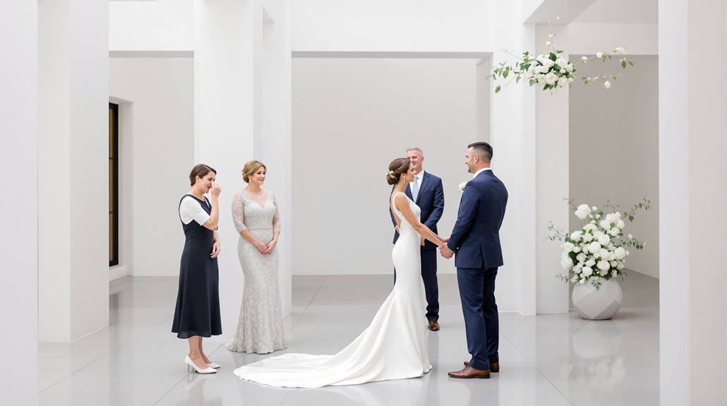 Bride and groom exchanging vows during a modern wedding ceremony.