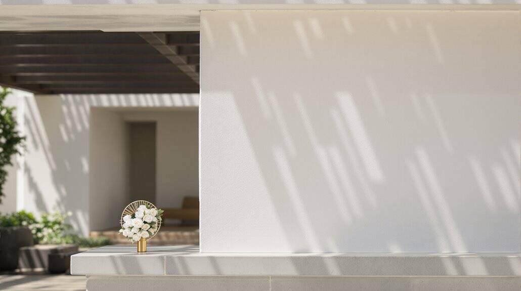 Elegant wedding venue with modern white walls and stylish decor.