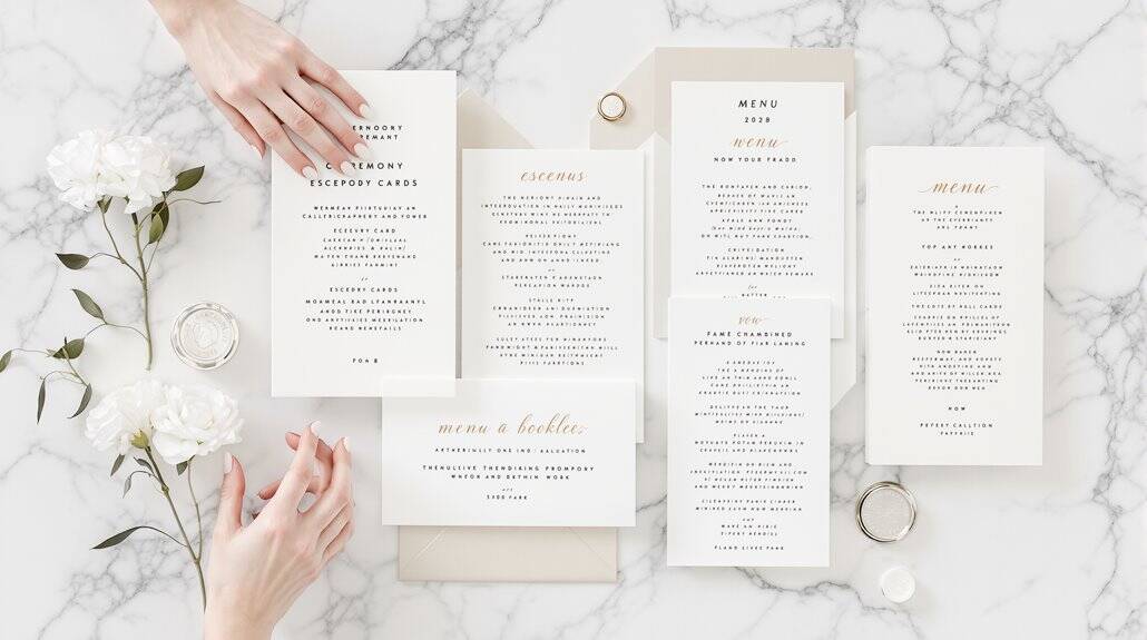 Elegant wedding invitation suite with minimalist design and floral accents.