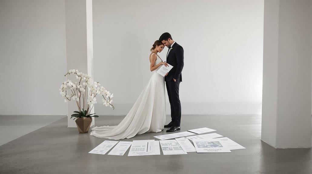 Bride and groom exchanging vows in a modern, minimalist wedding setting.