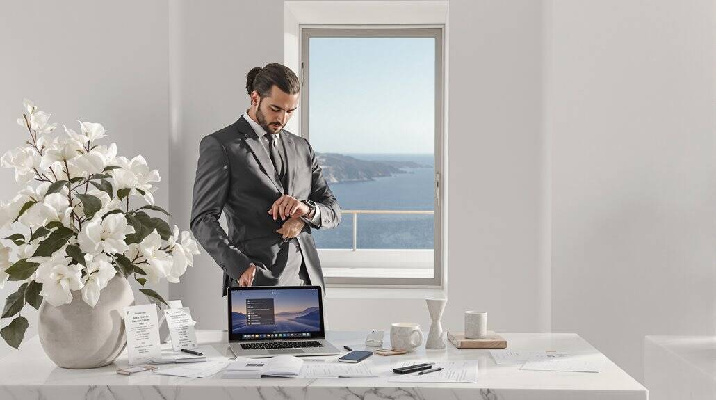 Themed office with a groom preparing for the big day.