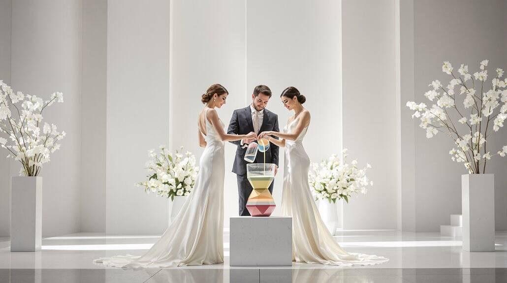 Bride and groom exchanging vows during elegant wedding ceremony.