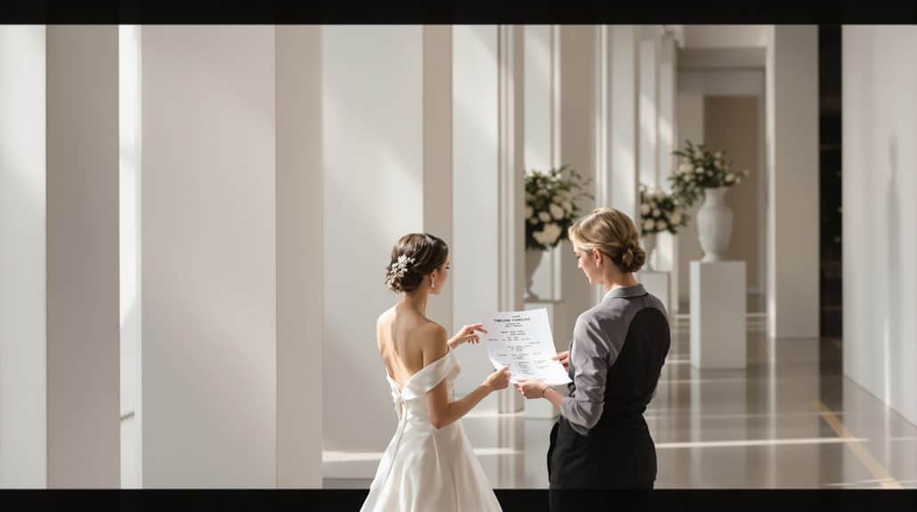 Bride and groom exchanging vows in a bright, elegant wedding venue.