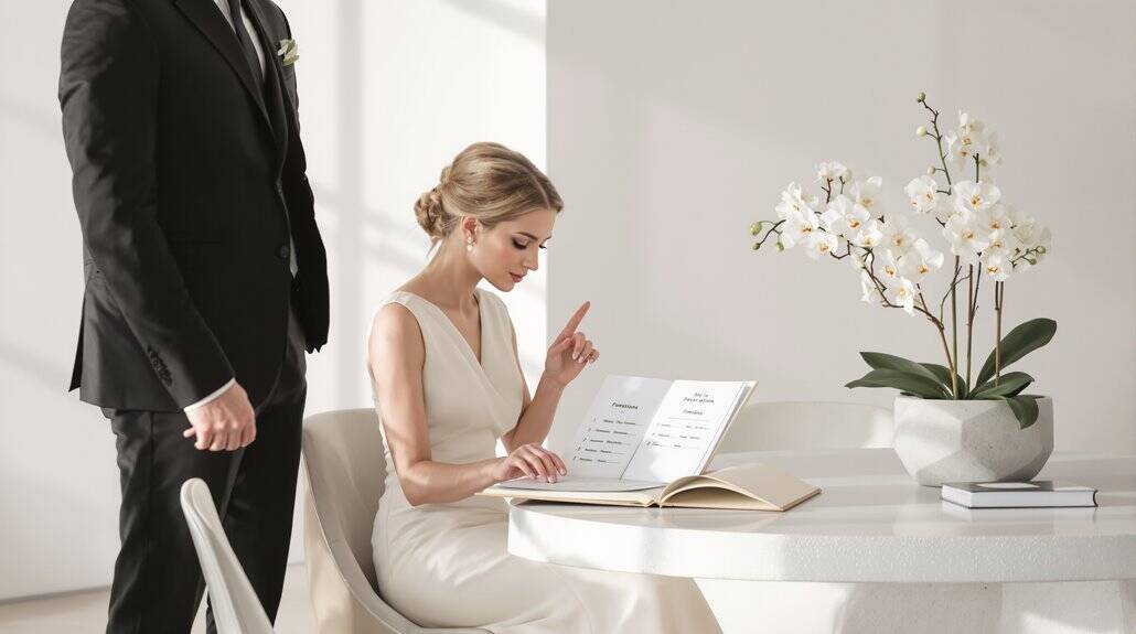 Bride and wedding planner discussing details at a wedding planning session.