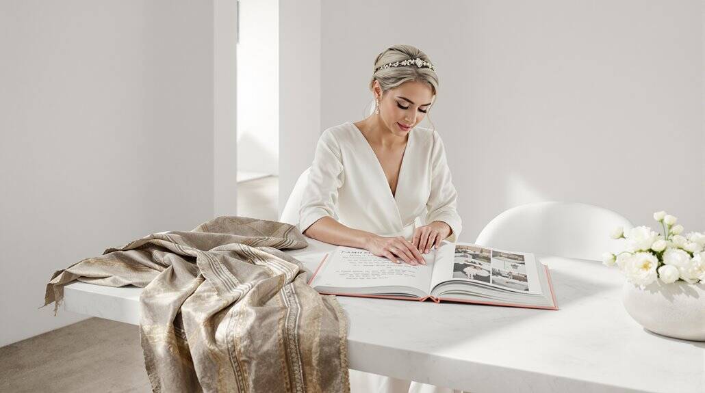 Bride reviewing wedding plans at a modern, elegant wedding setup.