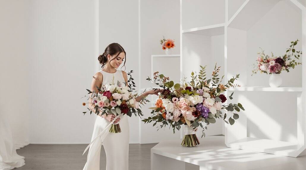 Elegant wedding floral arrangement with pink, purple, and white flowers for a romantic celebration.