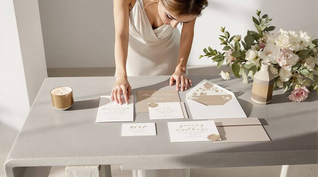 Elegant wedding invitation with floral accents and sophisticated design.