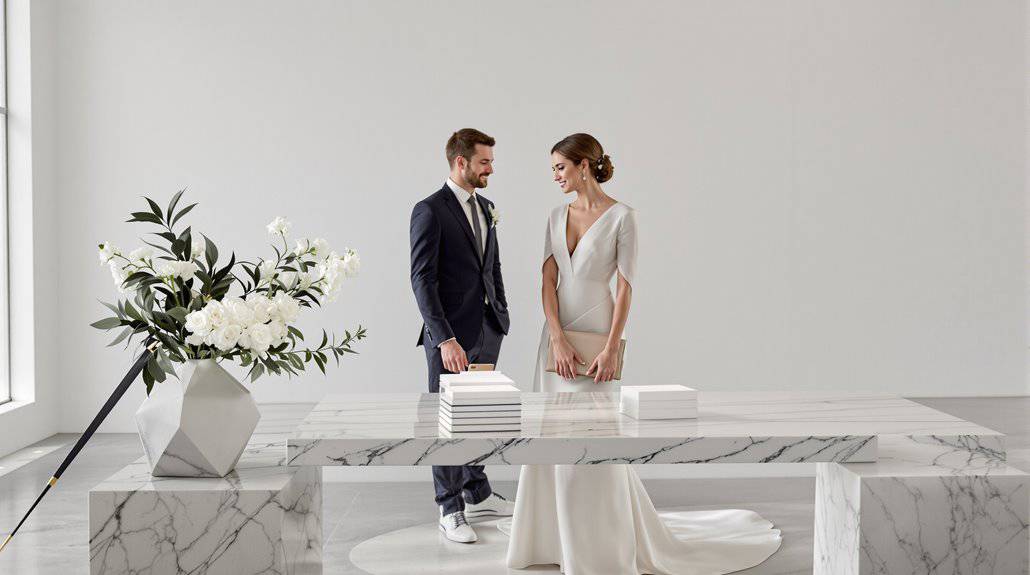 Bride and groom exchanging vows at a modern wedding ceremony.